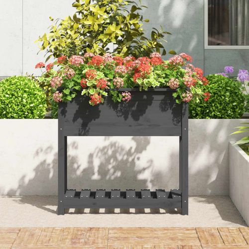 Jardinière avec étagère Gris 82,5x34,5x81 cm Bois massif de pin - Photo n°3; ?>