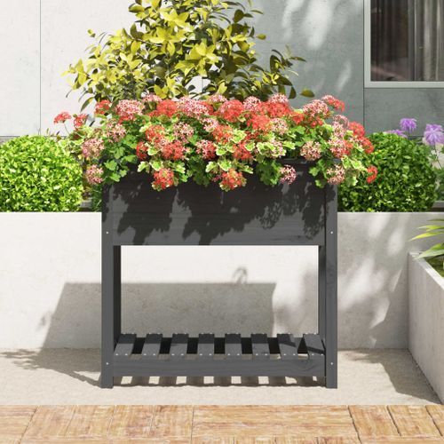 Jardinière avec étagère Gris 82,5x54x81 cm Bois massif de pin - Photo n°3; ?>