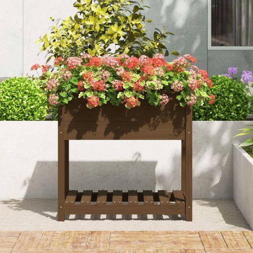 Jardinière avec étagère Marron miel 82,5x54x81 cm Bois de pin - Photo n°3; ?>