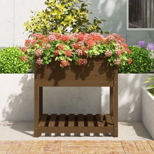 Jardinière avec étagère Marron miel 82,5x82,5x81 cm Bois de pin - Photo n°3; ?>