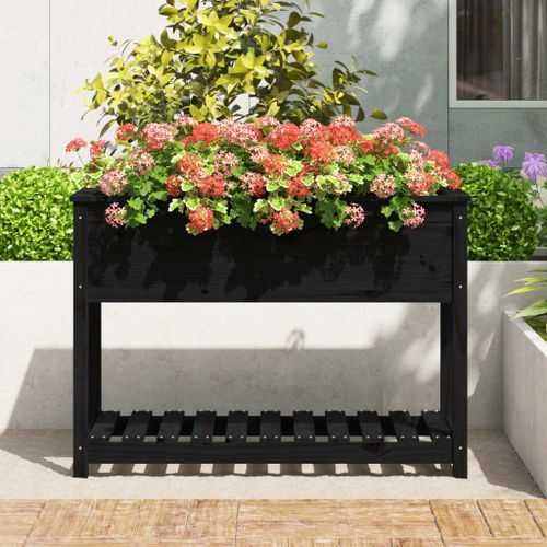 Jardinière avec étagère Noir 111,5x54x81 cm Bois massif de pin - Photo n°3; ?>