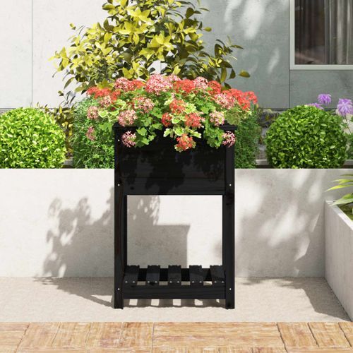 Jardinière avec étagère Noir 54x54x81 cm Bois massif de pin - Photo n°3; ?>