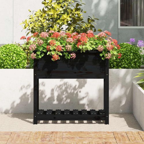 Jardinière avec étagère Noir 82,5x34,5x81 cm Bois massif de pin - Photo n°3; ?>