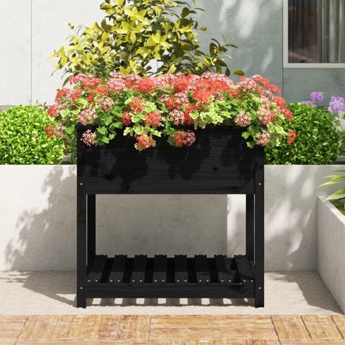 Jardinière avec étagère Noir 82,5x82,5x81 cm Bois massif de pin - Photo n°3; ?>