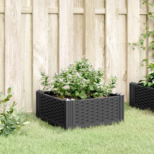 Jardinière avec piquets noir 42,5x42,5x28,5 cm PP - Photo n°3; ?>