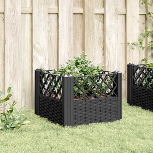 Jardinière avec piquets noir 43,5x43,5x43,5 cm PP - Photo n°3; ?>