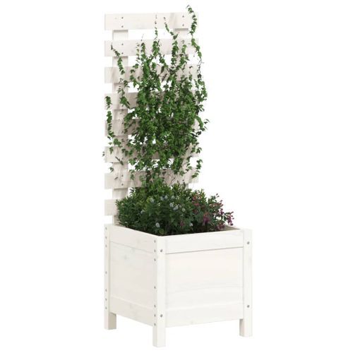 Jardinière avec support blanc 39x39,5x114 cm bois de pin massif - Photo n°3; ?>