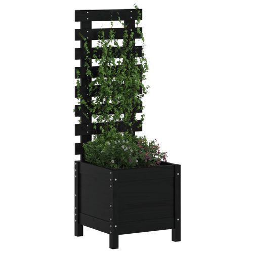 Jardinière avec support noir 39x39,5x114 cm bois de pin massif - Photo n°3; ?>