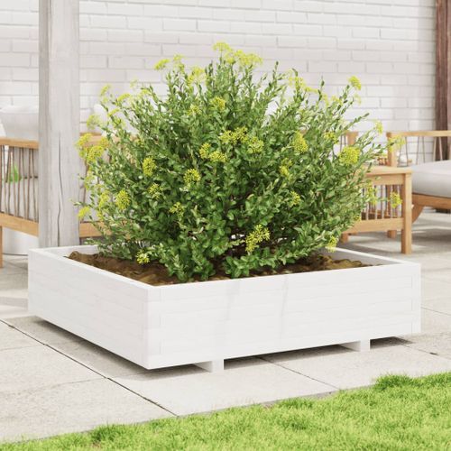 Jardinière blanc 100x100x26,5 cm bois de pin massif - Photo n°3; ?>