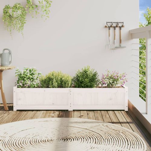 Jardinière blanc 150x31x31 cm bois massif de pin - Photo n°3; ?>