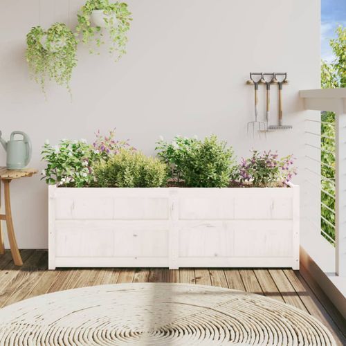 Jardinière blanc 150x50x50 cm bois massif de pin - Photo n°3; ?>