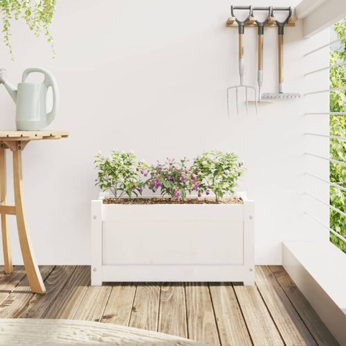 Jardinière blanc 60x31x31 cm bois de pin massif - Photo n°3; ?>