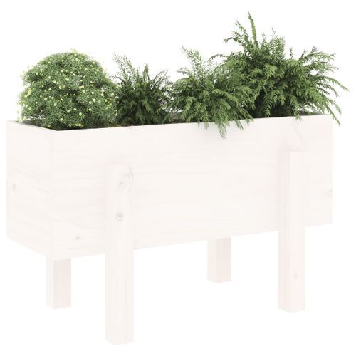 Jardinière blanc 62x30x38 cm bois massif de pin - Photo n°3; ?>