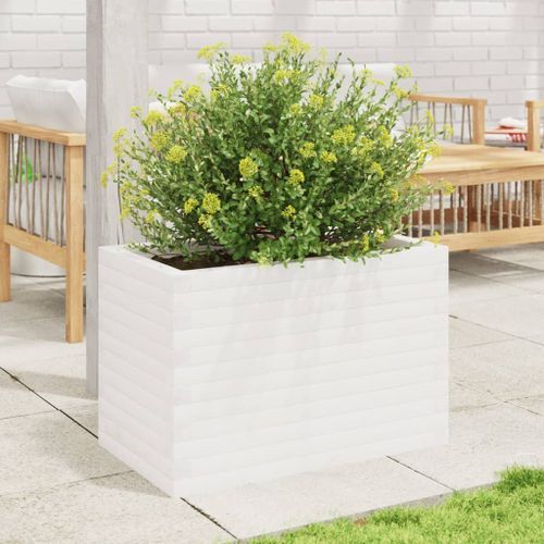 Jardinière blanc 70x40x45,5 cm bois de pin massif - Photo n°3; ?>