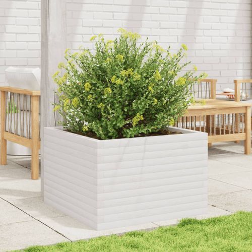 Jardinière blanc 70x70x45,5 cm bois de pin massif - Photo n°3; ?>