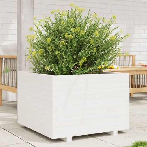 Jardinière blanc 70x70x49,5 cm bois de pin massif - Photo n°3; ?>