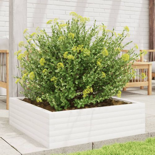 Jardinière blanc 80x80x23 cm bois de pin massif - Photo n°3; ?>