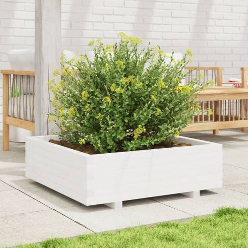 Jardinière blanc 80x80x26,5 cm bois de pin massif - Photo n°3; ?>