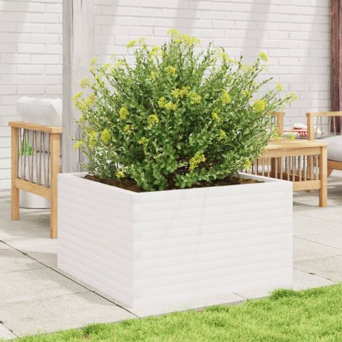 Jardinière blanc 80x80x45,5 cm bois de pin massif - Photo n°3; ?>