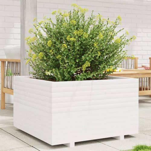 Jardinière blanc 80x80x49,5 cm bois de pin massif - Photo n°3; ?>