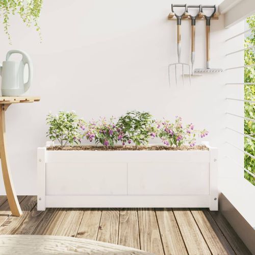 Jardinière blanc 90x31x31 cm bois massif de pin - Photo n°3; ?>