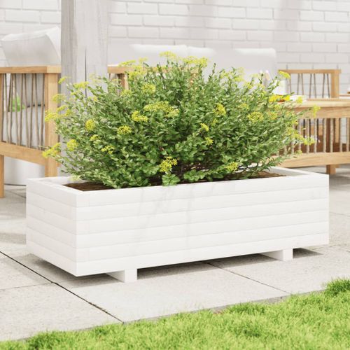 Jardinière blanc 90x40x26,5 cm bois de pin massif - Photo n°3; ?>