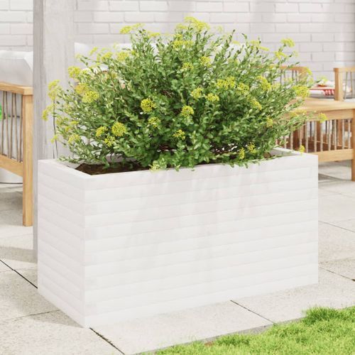 Jardinière blanc 90x40x45,5 cm bois de pin massif - Photo n°3; ?>