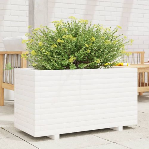 Jardinière blanc 90x40x49,5 cm bois de pin massif - Photo n°3; ?>