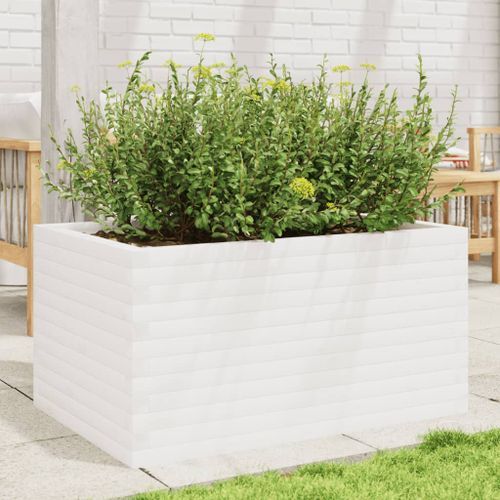 Jardinière blanc 90x60x45,5 cm bois de pin massif - Photo n°3; ?>