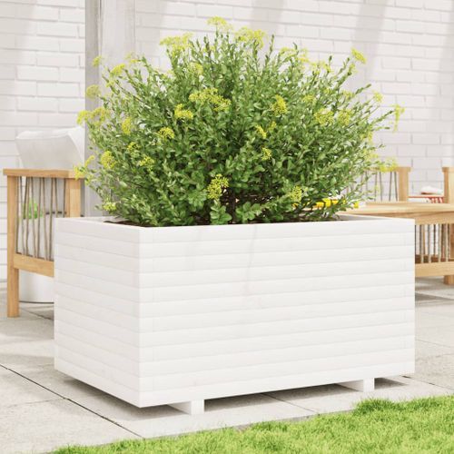 Jardinière blanc 90x60x49,5 cm bois de pin massif - Photo n°3; ?>