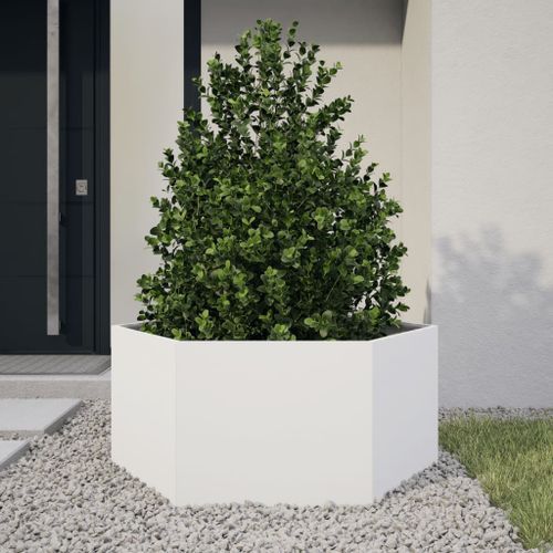 Jardinière blanc hexagone 104x90x45 cm acier - Photo n°2; ?>