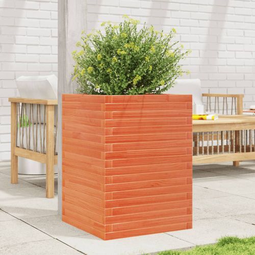 Jardinière cire marron 50x50x68,5 cm bois de pin massif - Photo n°3; ?>