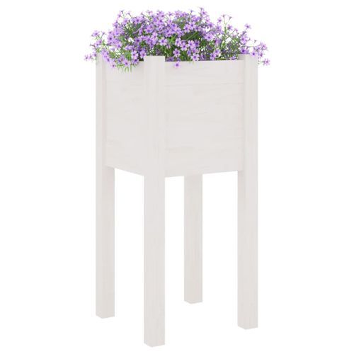 Jardinière d'extérieur Blanc 31x31x70 cm Bois de pin massif - Photo n°3; ?>