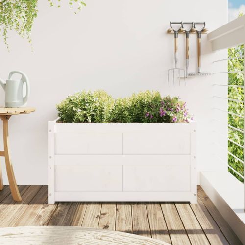 Jardinière d'extérieur blanc 90x50x50 cm bois de pin massif - Photo n°3; ?>