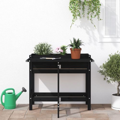 Jardinière de jardin avec dessus pliable noir bois pin massif - Photo n°3; ?>