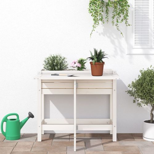 Jardinière de jardin avec plateau pliant blanc bois pin massif - Photo n°3; ?>