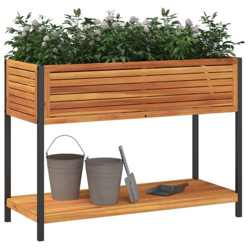 Jardinière et étagère 110x45x80cm bois massif d'acacia et acier - Photo n°3; ?>