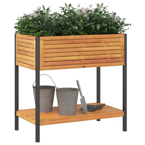 Jardinière et étagère 80x45x80 cm bois massif d'acacia et acier - Photo n°3; ?>