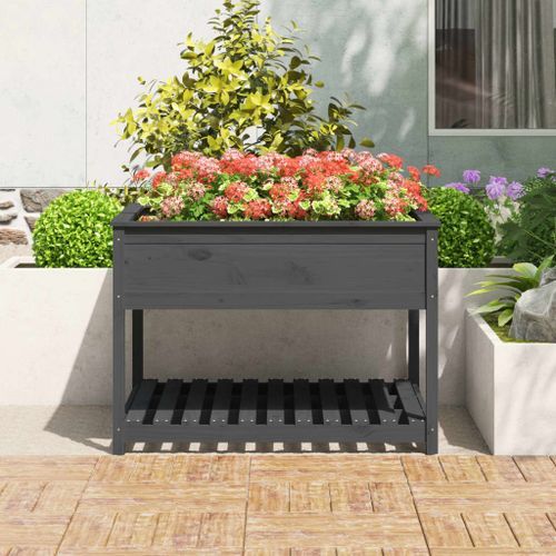 Jardinière et étagère Gris 111,5x111,5x81 cm Bois massif de pin - Photo n°3; ?>