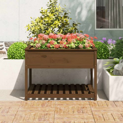 Jardinière et étagère Marron miel 111,5x111,5x81 cm Bois de pin - Photo n°3; ?>