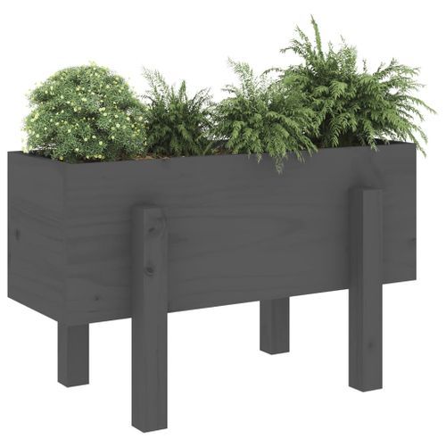 Jardinière gris 62x30x38 cm bois massif de pin - Photo n°3; ?>