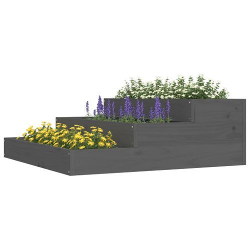 Jardinière Gris 78x78x27 cm Bois massif de pin - Photo n°3; ?>