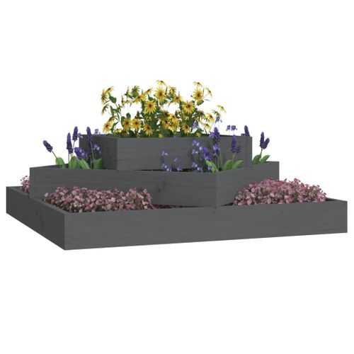 Jardinière Gris 83x83x27 cm Bois massif de pin - Photo n°3; ?>