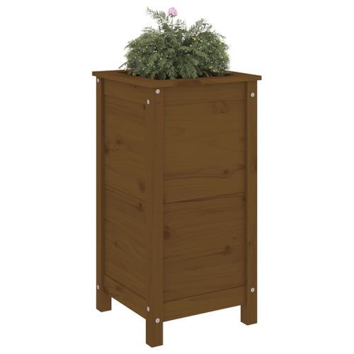 Jardinière marron miel 40x40x78 cm bois massif de pin - Photo n°3; ?>