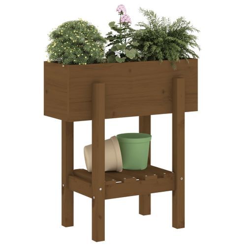 Jardinière marron miel 62x30x69 cm bois massif de pin - Photo n°3; ?>