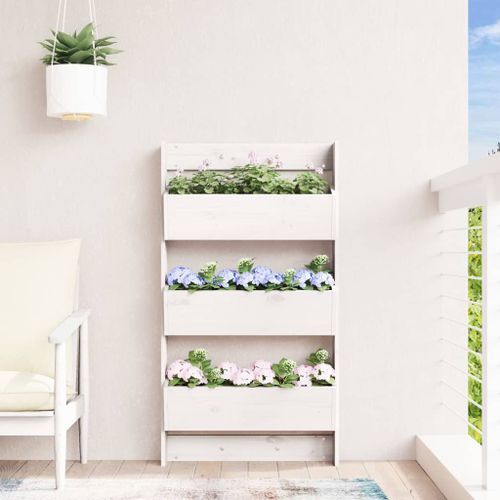 Jardinière murale 3 niveaux 60x18,5x110 cm blanc pin massif - Photo n°3; ?>