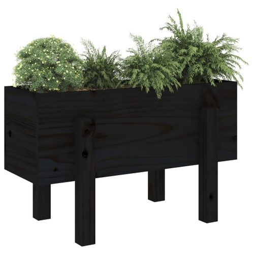 Jardinière noir 62x30x38 cm bois massif de pin - Photo n°3; ?>