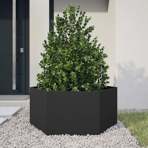 Jardinière noir hexagone 104x90x45 cm acier - Photo n°2; ?>