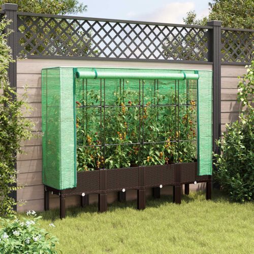 Jardinière surélevée avec housse aspect rotin 160x40x140 cm - Photo n°3; ?>