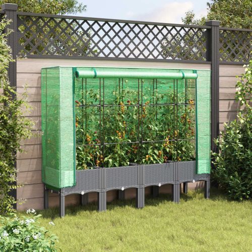 Jardinière surélevée avec housse aspect rotin 160x40x140 cm - Photo n°3; ?>